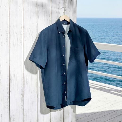 Marineblauw kortarm overhemd van katoen, maat 38.