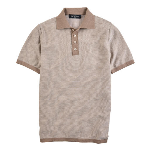 Zand-beige polo-shirt met korte mouwen en knopen.