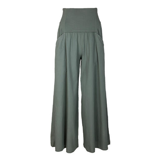 Olijfgroene broekrok met een ruime snit en hoge taille.