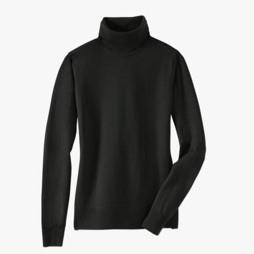 Handtas-pullover Fijner wordt het niet. Deze ultralichte pullovers van John Smedley past in elke handtas.