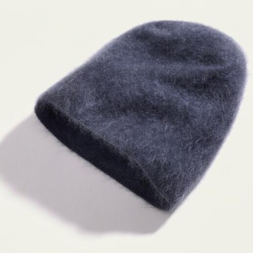 Donkergrijze Brushed-Cashmere muts van opzij.