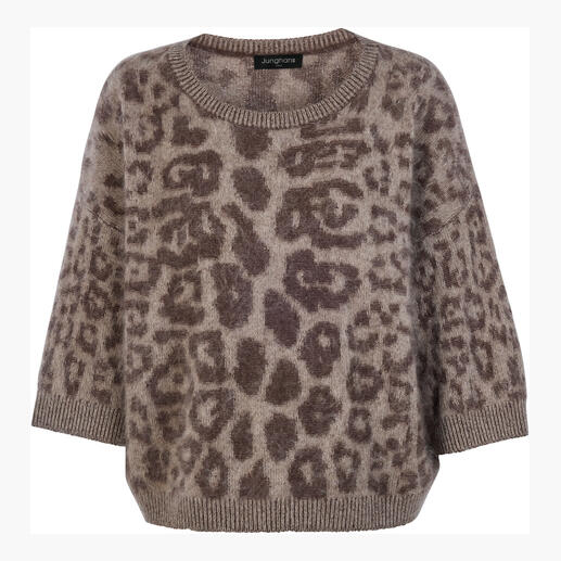Brushed cashmere trui met leopardenpatroon in bruin en beige