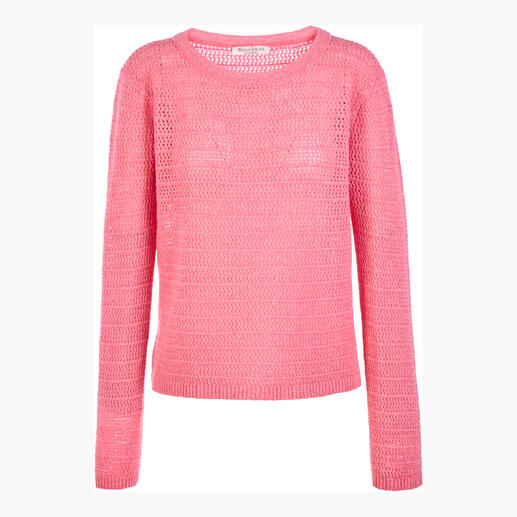 Roze William Lockie Edel-Mesh trui op een witte achtergrond.