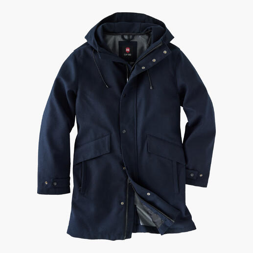 Buitenkleding CG 3-in-1 wol parka in gesloten weergave.