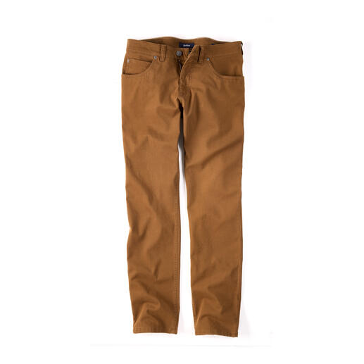 Vooraanzicht van de zandkleurige Gardeur Basket-Five-Pocket broek op een witte achtergrond