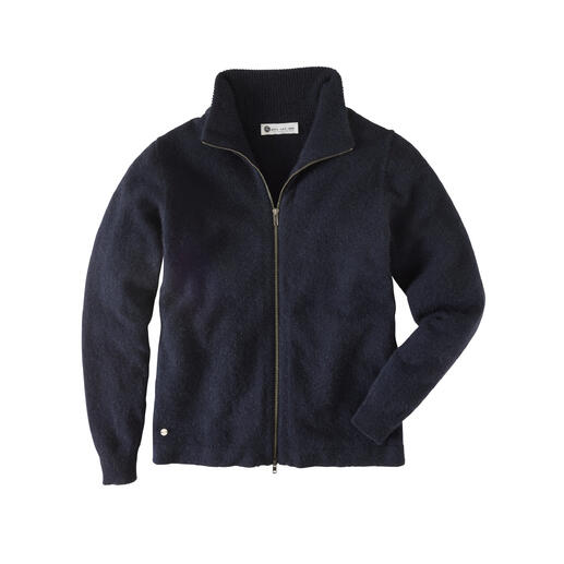 Donkerblauwe pos•sei•mo zip cardigan op een witte achtergrond