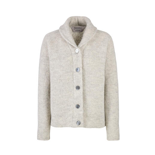 Beige Fisherman geluk cardigan met knopen, vooraanzicht