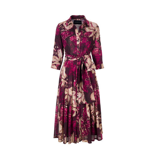 Wollen jurk met taille en Berry-Flower patroon.