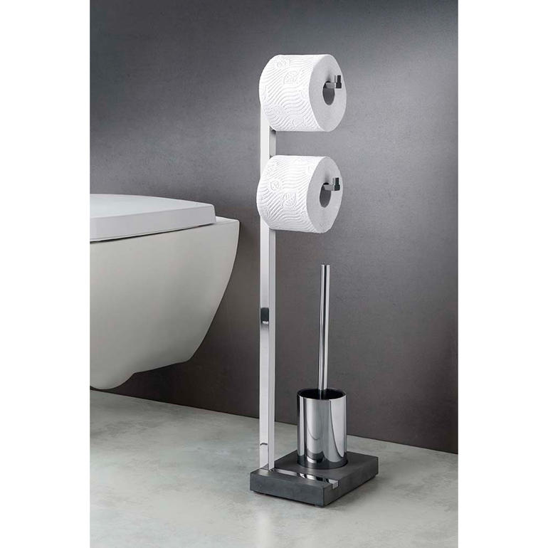 De polystone badkamerserie is compact, stabiel – en ook nog eens een design-highlight. Polystone WC-houder met twee rollen toiletpapier en een toiletborstel.