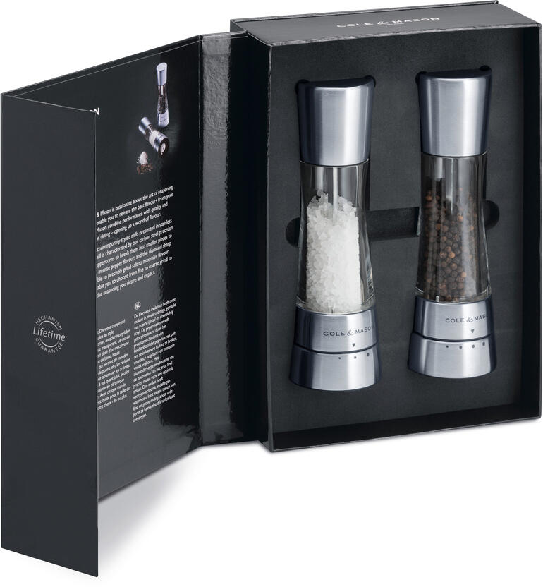 2-delige set in geschenkverpakking Cadeauverpakking voor zout- en pepermolen in elegant ontwerp.