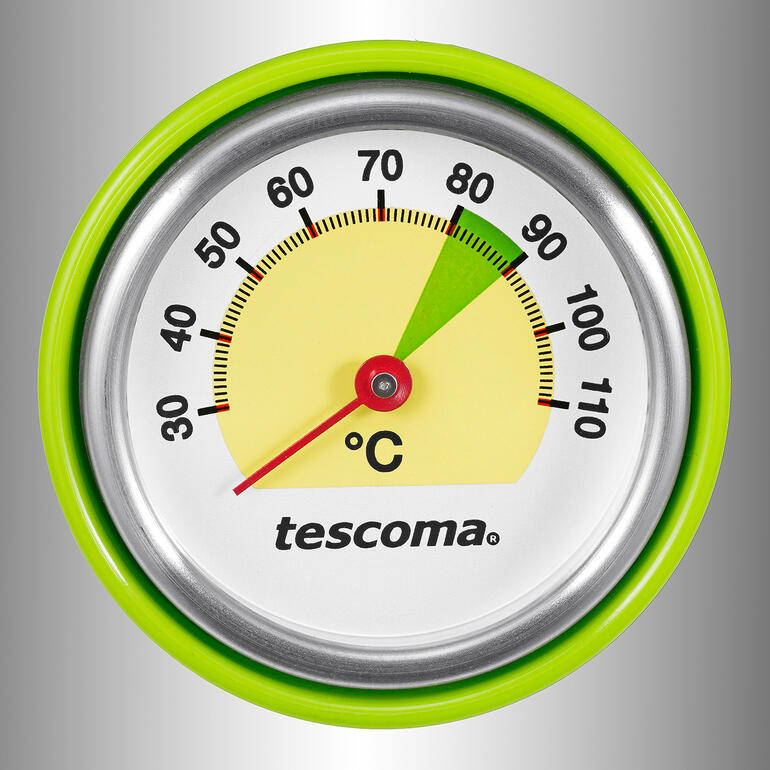 Praktische weckset Thermometer voor inmaakprocessen met groene rand.