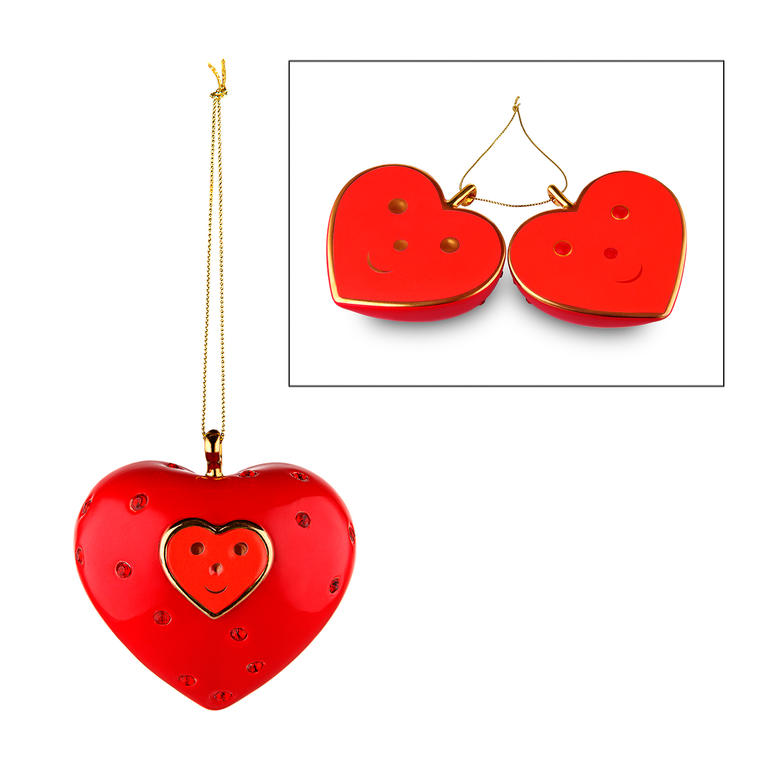 Hart decoratieve bal Fleurs de Jori in felrood met gouden details.