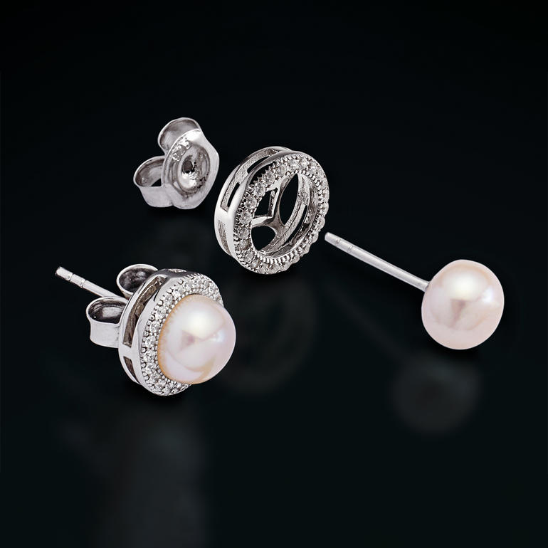 witte parel 2-in-1 Jacket-perlstecker in zilver met witte kweekperlen