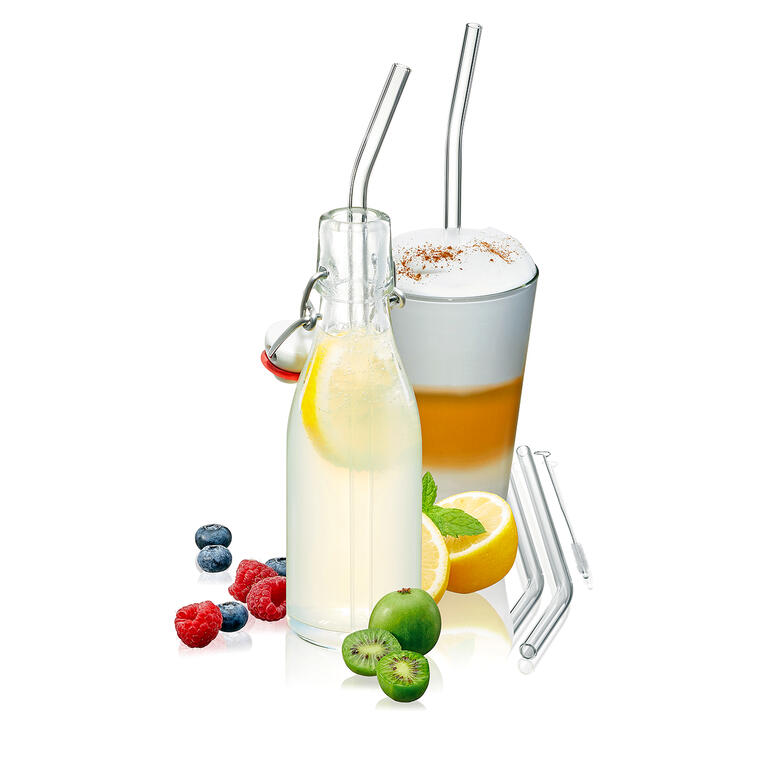 Glazen rietjes in 8-delige set met drankjes en fruit