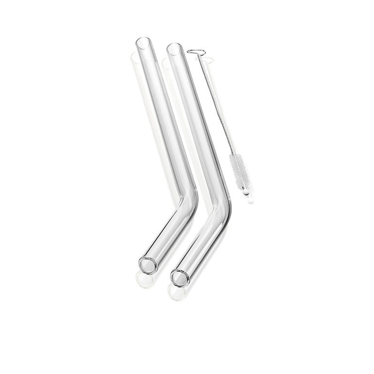 transparant Set van 8 transparante glazen drinkst straw met borstel op witte achtergrond.