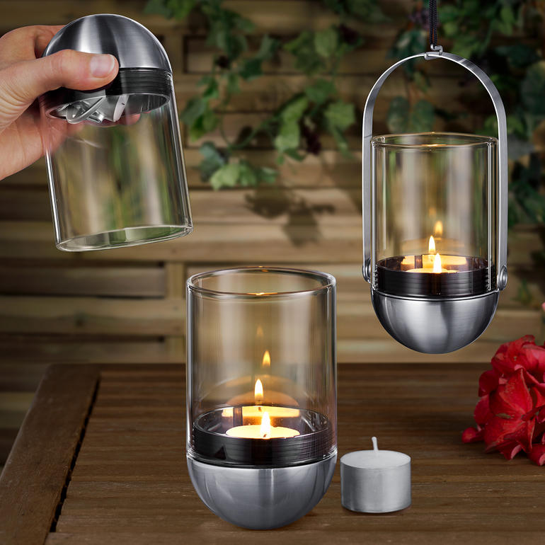Gravity Candle windlicht met drie verschillende metalen en glazen houders