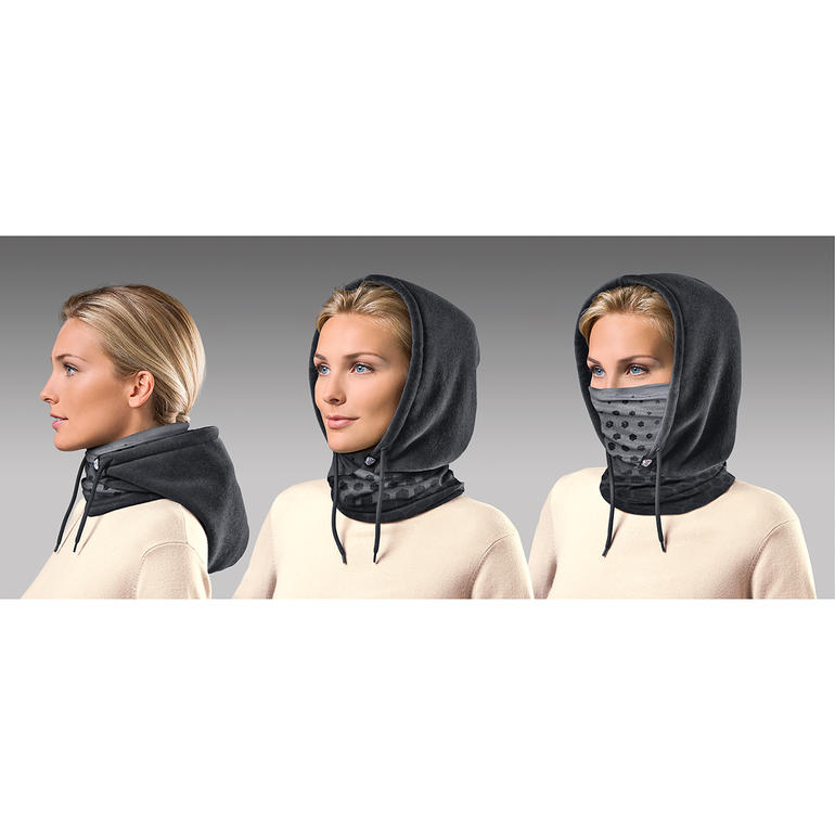 Buff® Polartec®-hoody, model weergegeven in drie verschillende weergaven.