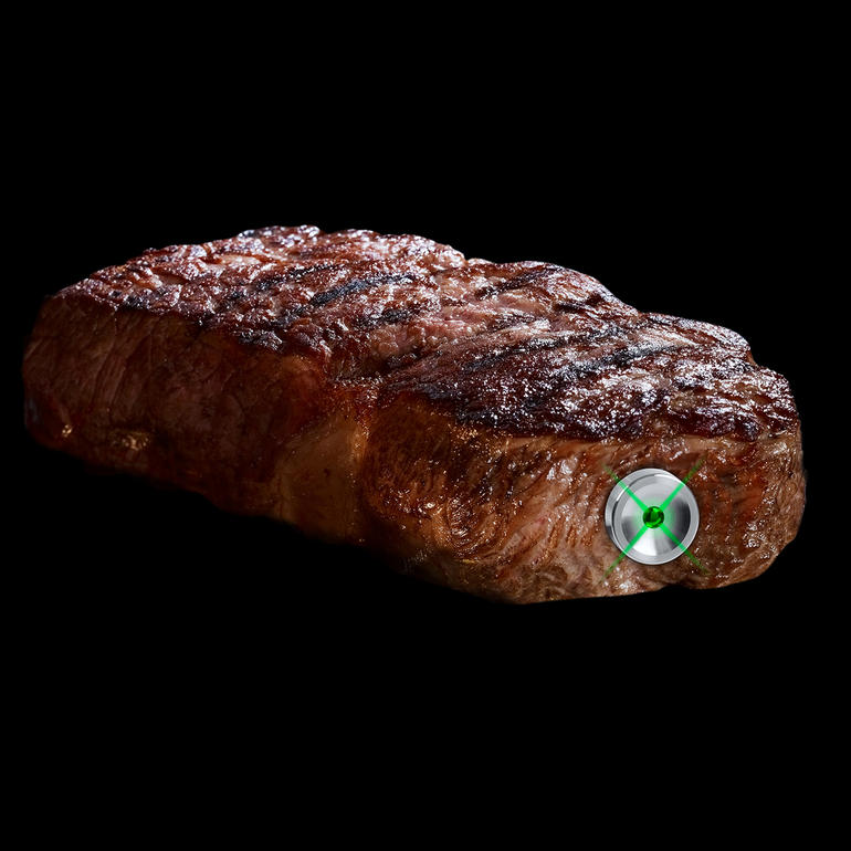 SteakChamp® 3c-black, perfect gekookt steak met groene LED-aanduiding.