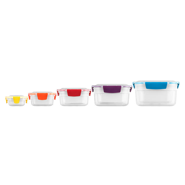 5-in-1-vershoudbox 5-in-1 vershouddozen in een rij met gekleurde deksels.