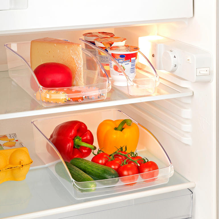 Universele-organizer, set van 3 in een koelkast met voedsel