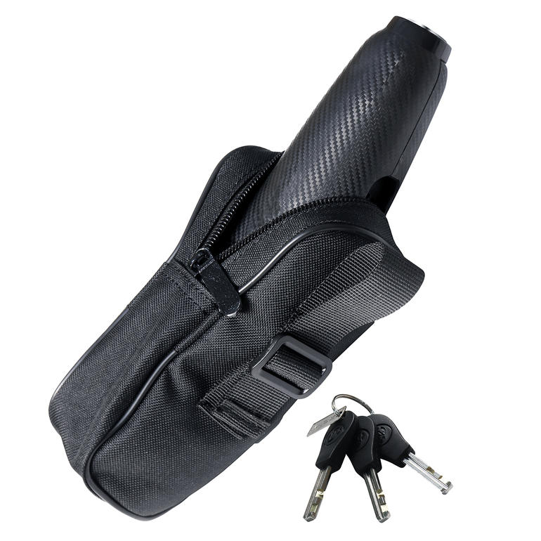 Veilig en handig op te bergen in het Cordura-tasje met riemlus (apart te bestellen). Twee-wiel wegvergrendeling in zwarte tas met sleutels.
