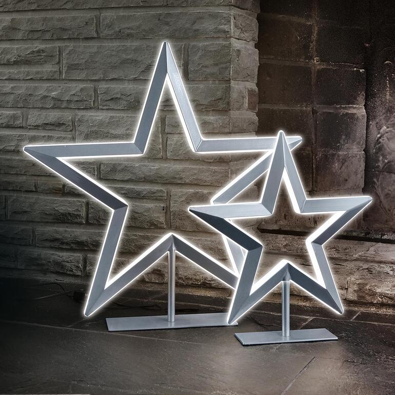 Twee LED-sterren, één groot en één klein, in een modern ontwerp.