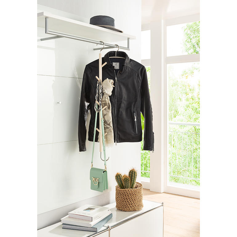 Hangklinker met jas en handtassen, modern en functioneel.