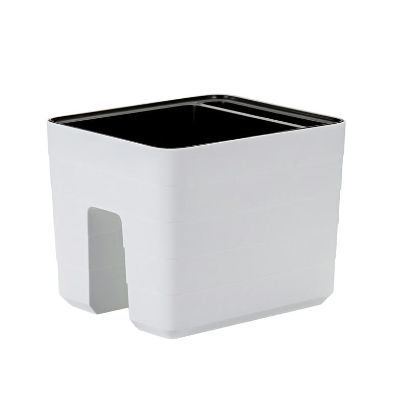 wit Witte bloempot met waterreservoir om aan een railing te bevestigen.