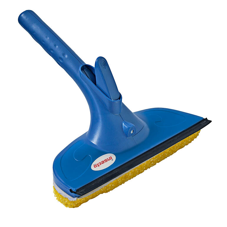 Insecto spuitwisser in het blauw met een gele spons voor schoonmaak.