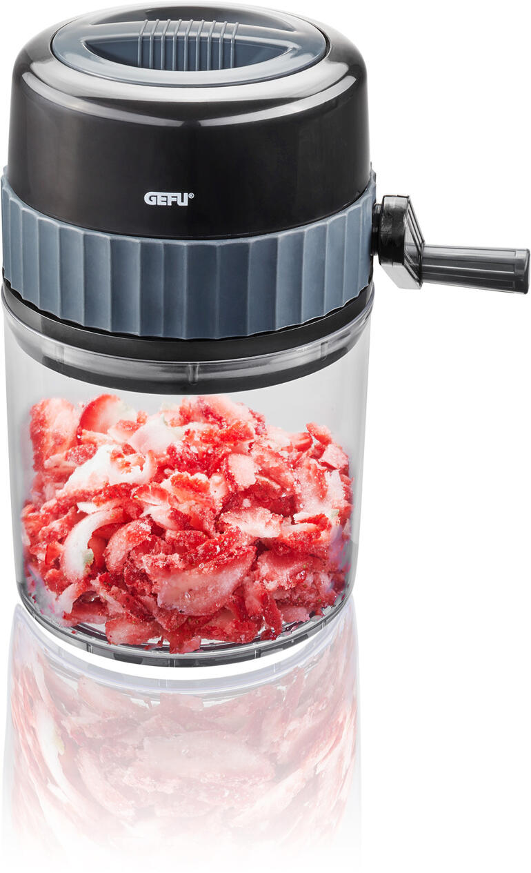 Ook perfect voor het raspen van diepvriesfruit. Kruik-id gedachte met gecrushed ijs voor cocktails.