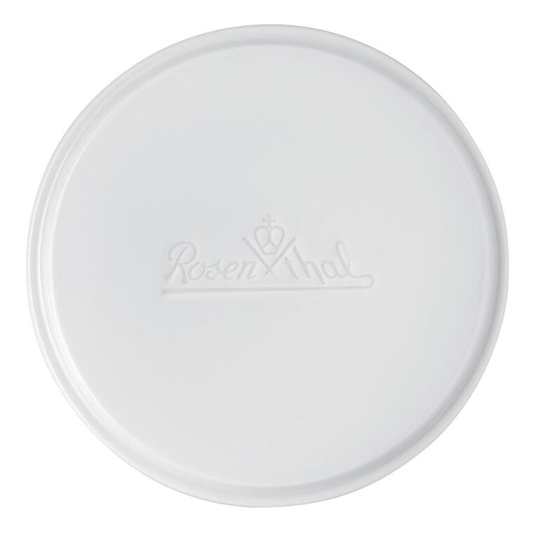 Rosenthal vershouddeksel, wit, met reliëflogo.