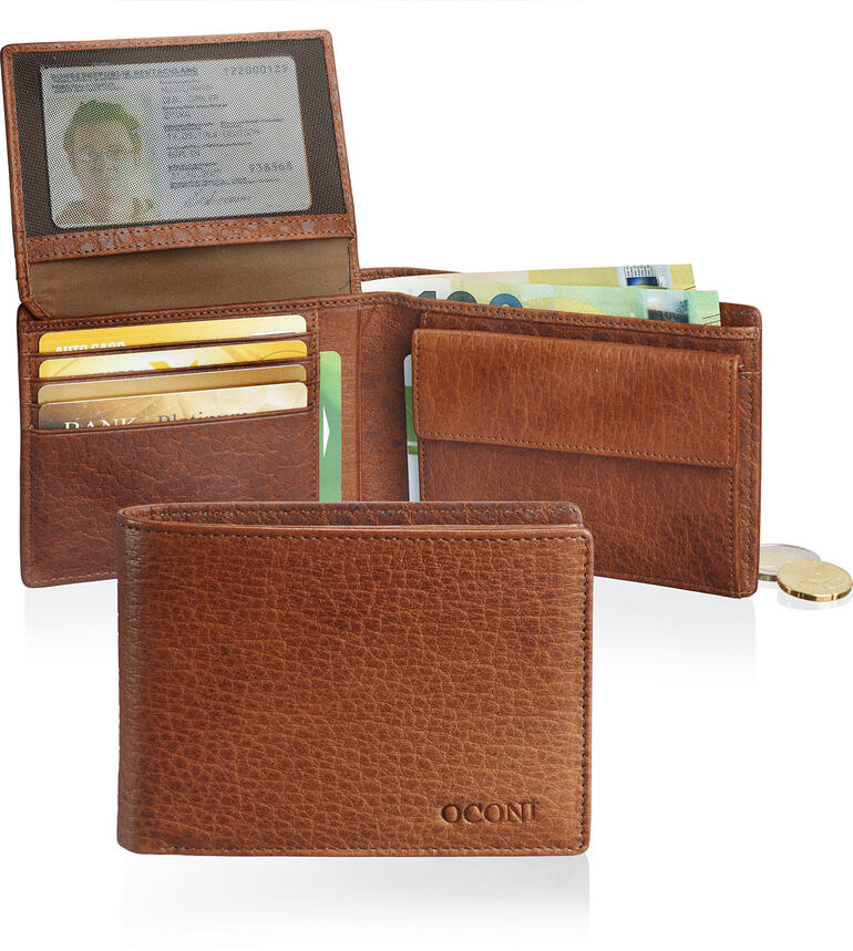 OCONI herenportemonnee van bisonleer met vakken voor kaarten en munten