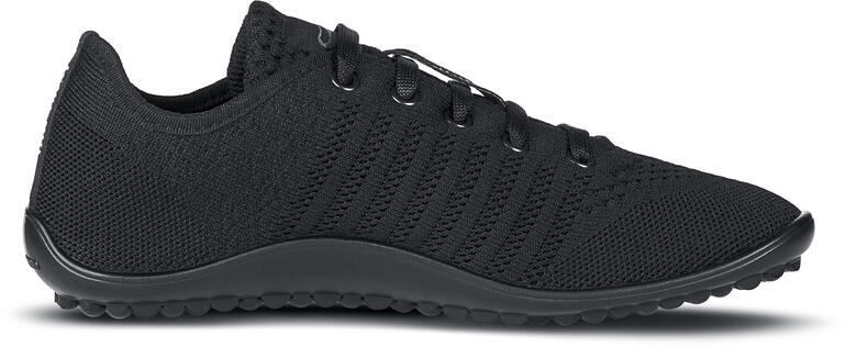 Zwarte Barfuß-leguano® sneaker, unisex, zijaanzicht met veters.