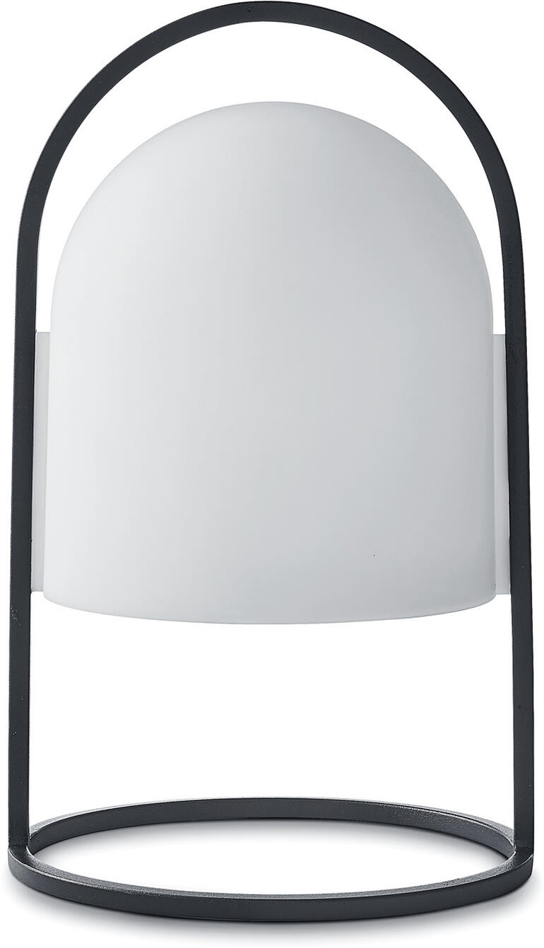 klein, 30 cm Kleine zonne-lamp in zwart-wit, cilindervormig.