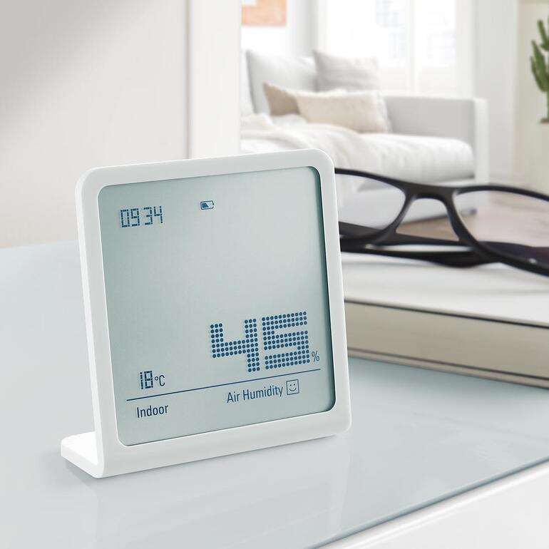 Design hygrometer in vierkante vorm met temperatuur- en luchtvochtigheidsaanduiding
