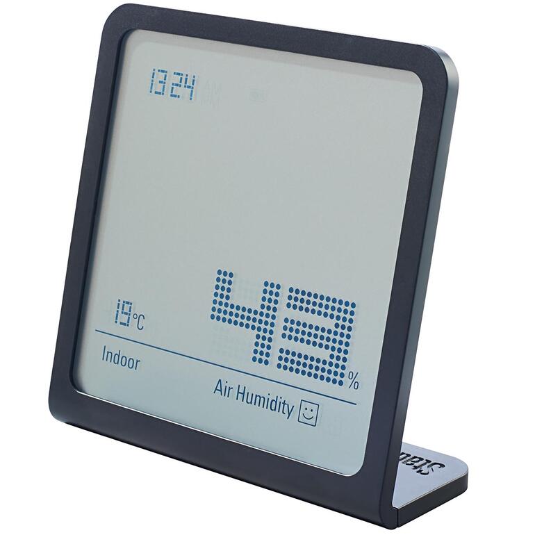 zwart Zwart design hygrometer met digitale weergave van temperatuur en luchtvochtigheid