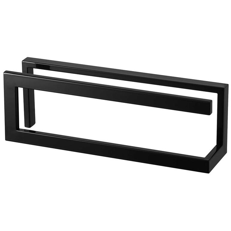 Zwart schoenenrek in modern ontwerp zonder schoenen erop.