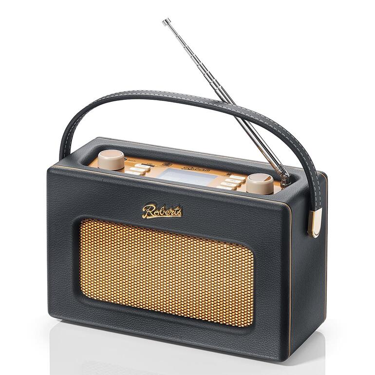 Roberts radio Revival iStream 3L in zwarte kleur op een tafel.