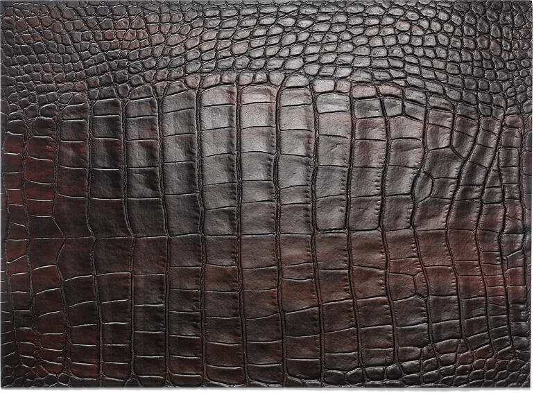 Placemat, choco Donkerbruine tafelset in krokodillenontwerp, close-up van de oppervlakte.