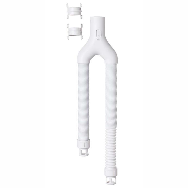 Octopus-adapter in wit met twee flexibele buizen en houders.