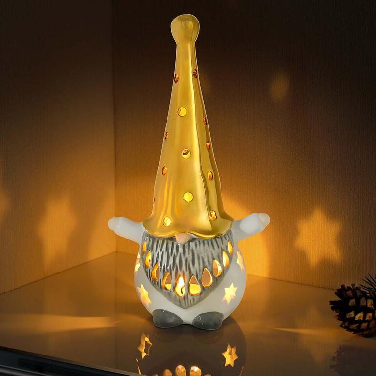 Gouden windlicht gnom met perforaties