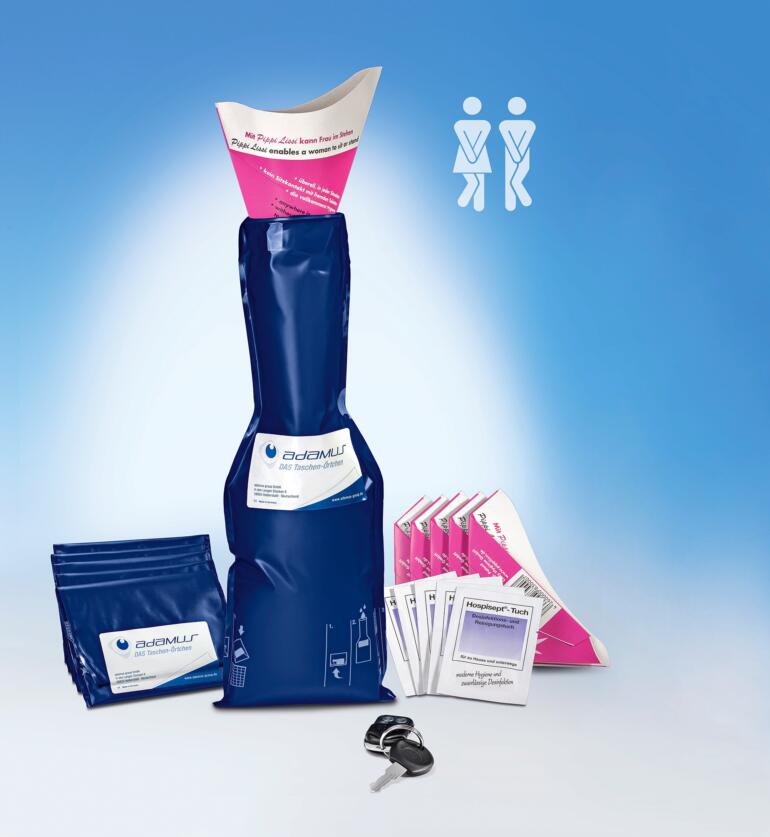 Reisetoilet set met zakken en accessoires voor onderweg.