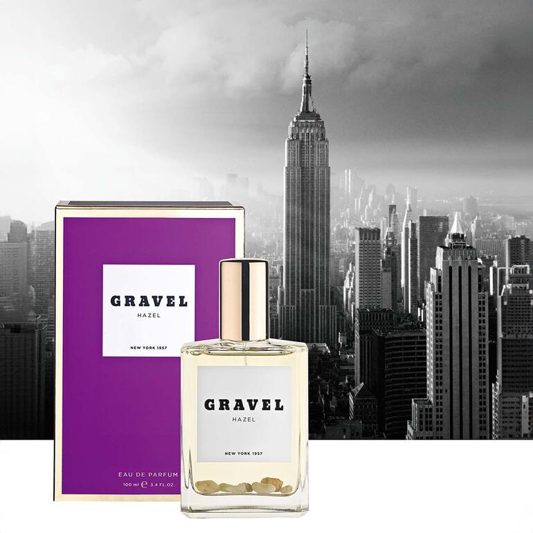 Gravel Hazel Eau de Parfum voor de skyline van New York.