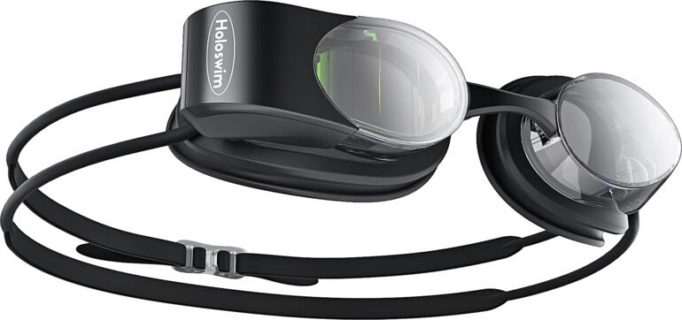 U hebt alle belangijke trainingsgegevens direct voor u – duidelijk afleesbaar op het transparante holografische OLED-display. Holoswim 2 zwembril in zwart met transparante glazen.