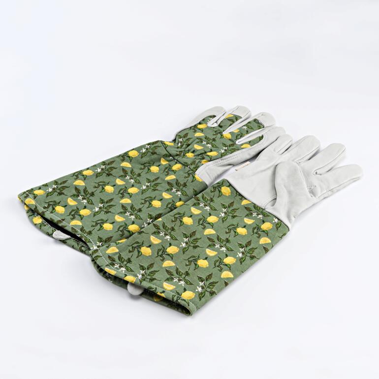 Tuinhandschoenen voor dames, één maat Dames tuinhandschoenen met citroenpatroon op een witte achtergrond