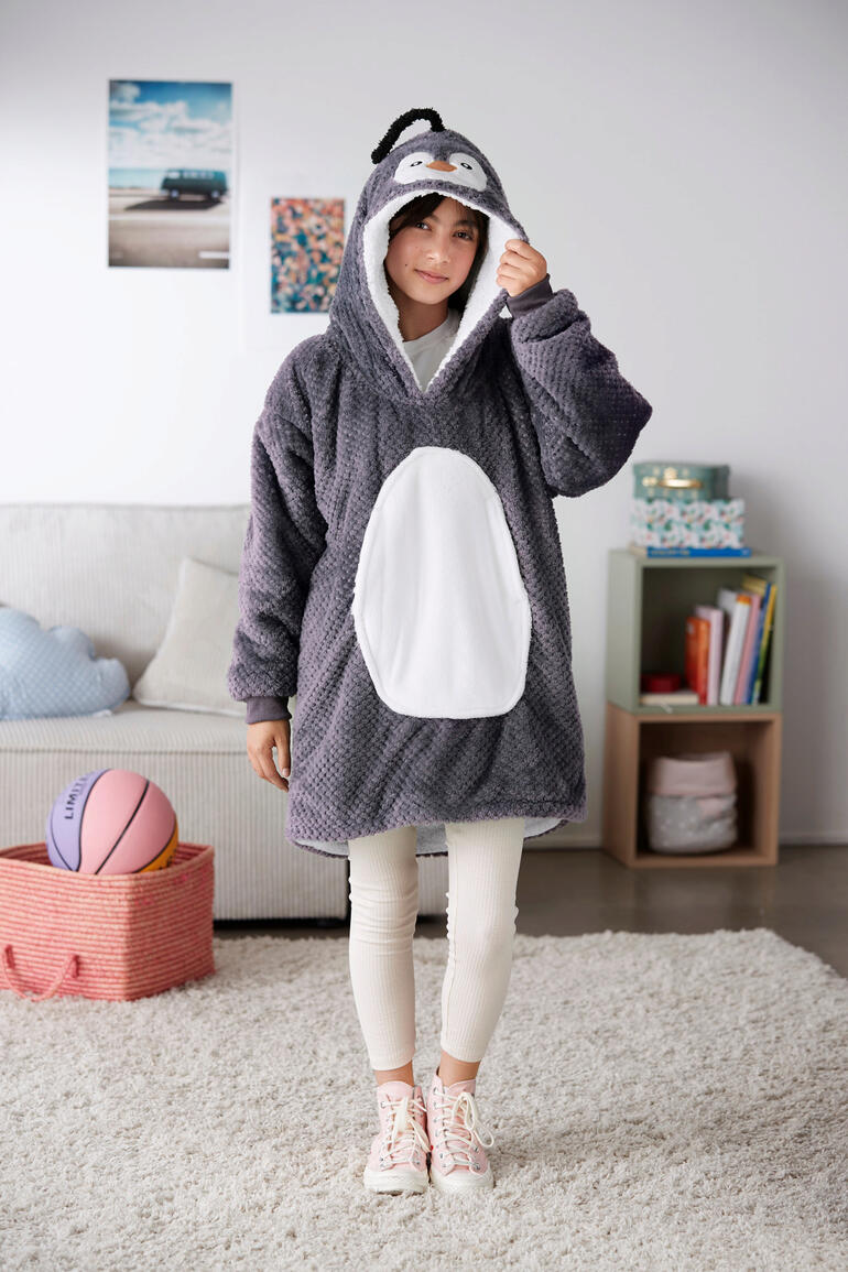 Verkrijgbaar als konijn- of pinguïnhoodie en elk in 3 maten. Knuffelmotivpullover met pinguïn ontwerp, maat S