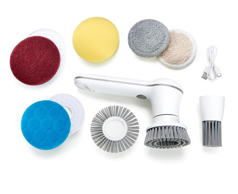 8 reinigingsopzetstukken meegeleverd: krasvrij schuurpad, innovatieve voegenborstel, grote en kleine borstelkop, spons-, wis-, vezel- en polijstpad. Vervangborstels en pads in 8-pack voor handreinigingsborstel.