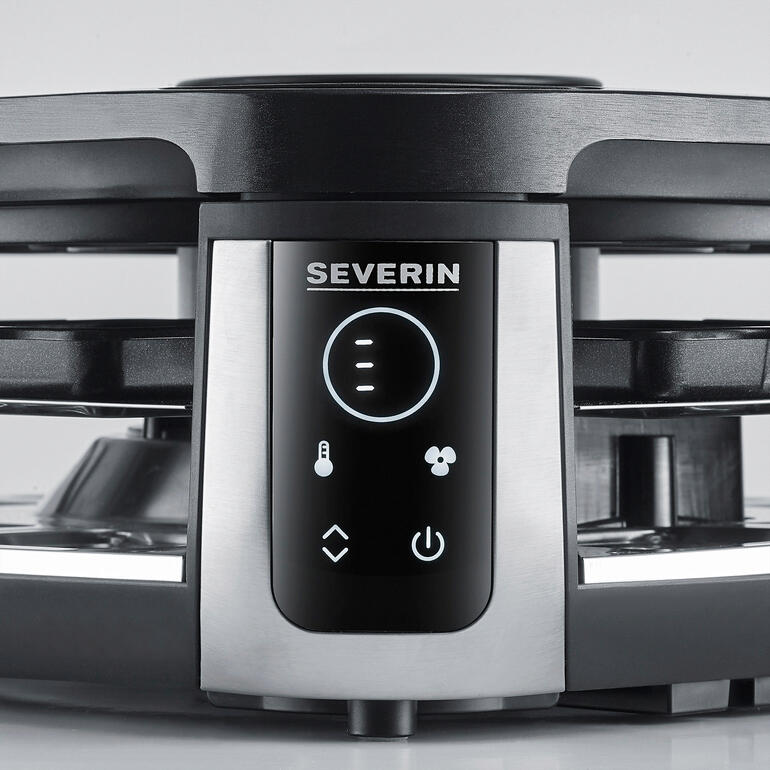Eenvoudig en intuïtief te bedienen via het touchdisplay. Display van raclette-grill met temperatuurinstelling en bediening.