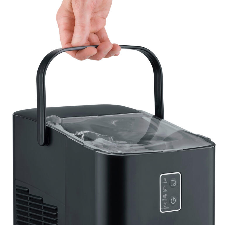 Detailopname van het deksel van de design ijsblokjesmachine.