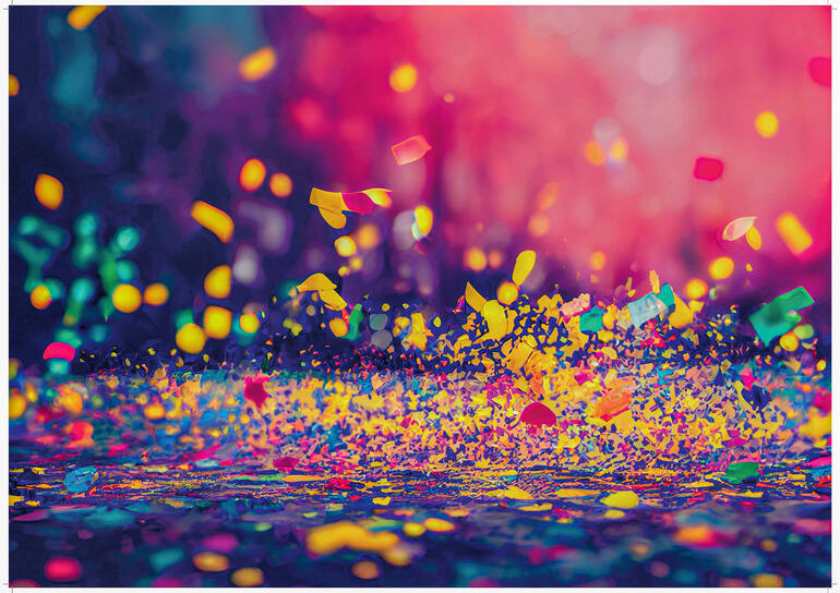 elPuzz „Party“– puzzel met coördinatiesysteem Kleurrijke confetti-explosie op een feestelijke achtergrond.